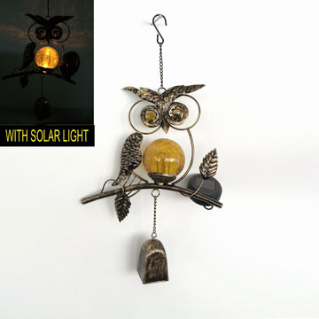 Décoration solaire éclairée de jardin Bronze Finition Métal Owl Windbell Craft